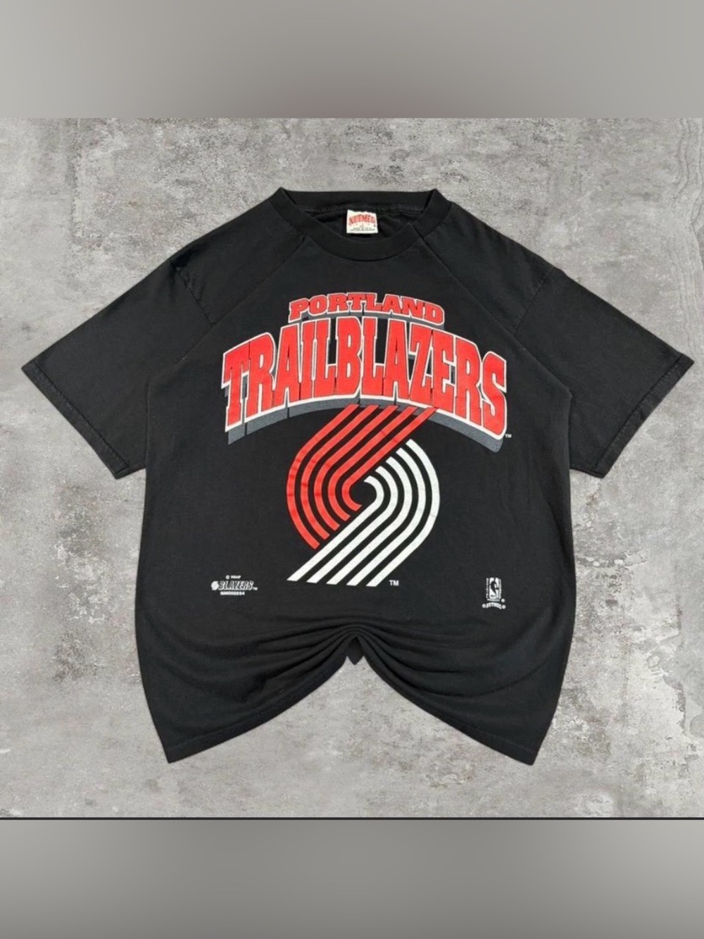 Black Portland Trailblazers Graphic Tee with Red and White Logo Size L
